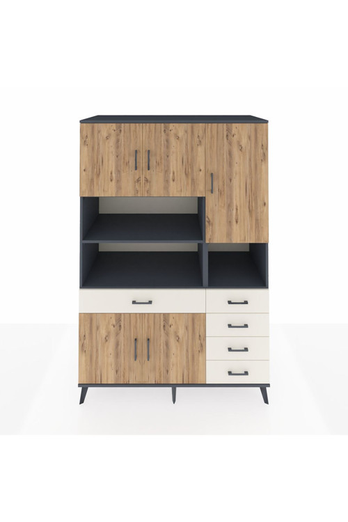Kronos Dolap 9 Raflı 5 Çekmeceli 5 Kapaklı 132 x 59 x 195 cm Antrasit - Çam - Aytaşı
