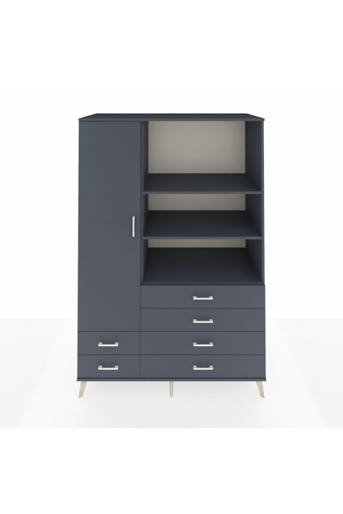 Kronos Dolap 7 Raflı 6 Çekmeceli 1 Kapaklı 132 x 59 x 195 cm Antrasit - Antrasit - Antrasit