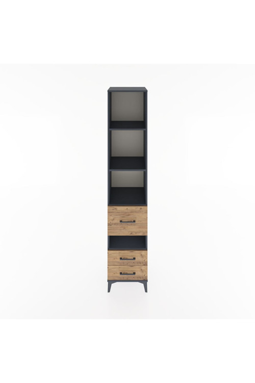 Hyperion Dolap 4 Raflı 3 Çekmeceli 44x44x221 Antrasit-Çam