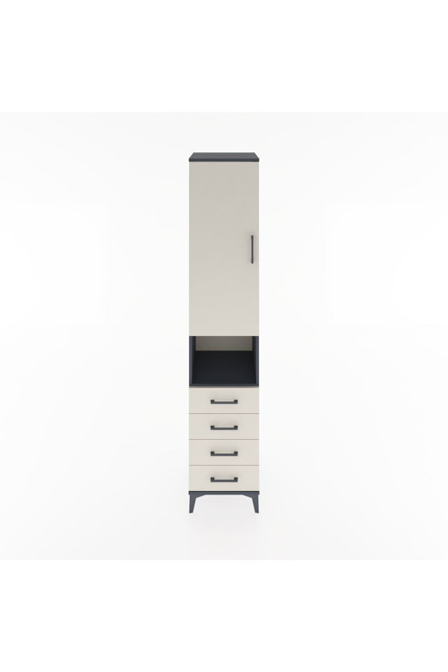 Hyperion Dolap 4 Raflı 4 Çekmeceli Tek Kapaklı 44x44x221 Antrasit-Aytaşı