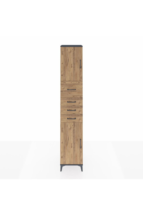 Hyperion Dolap 3 Raflı 4 Çekmeceli 2 Kapaklı 44 x 44 x 243 cm Antrasit - Çam