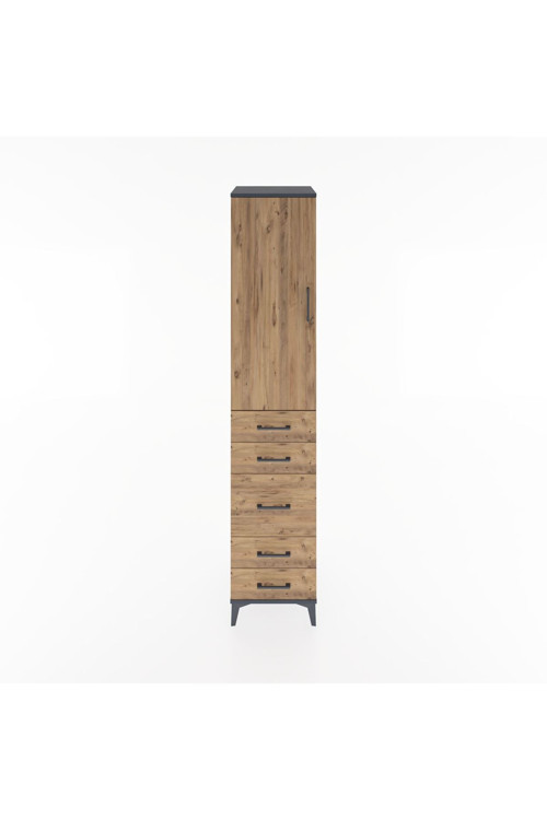 Hyperion Dolap 3 Raflı 5 Çekmeceli 1 Kapaklı 44 x 44 x 221 cm Antrasit - Çam
