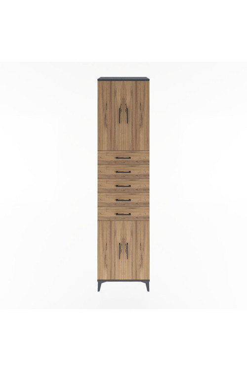Hyperion Dolap 3 Raflı 5 Çekmeceli 4 Kapaklı 60x44x243 Antrasit-Çam