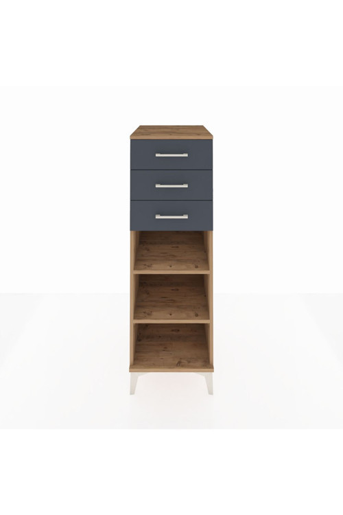 Kronos Dolap 2 Raflı 3 Çekmeceli 44x59x134 Çam-Antrasit