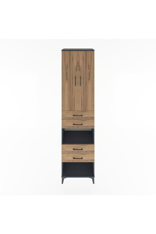 Hyperion Dolap 4 Raflı 4 Çekmeceli 2 Kapaklı 60x44x243 Antrasit-Çam