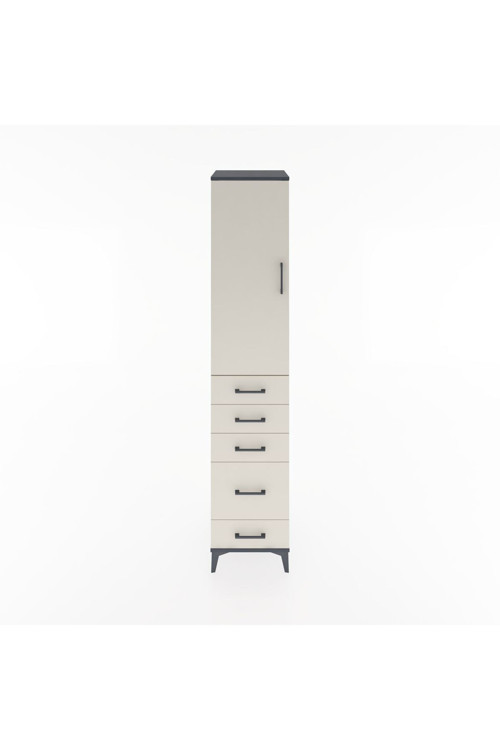 Hyperion Dolap 3 Raflı 5 Çekmeceli Tek Kapaklı 44x44x221 Antrasit-Aytaşı
