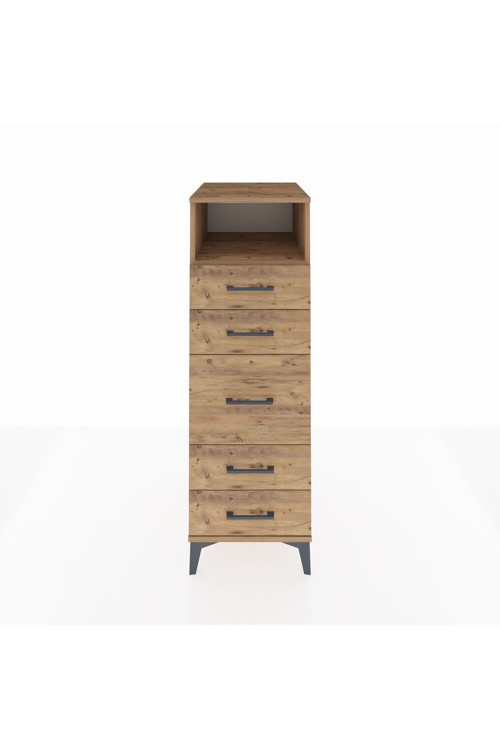 Kronos Dolap Tek Raflı 5 Çekmeceli 44x59x134 Çam-Çam