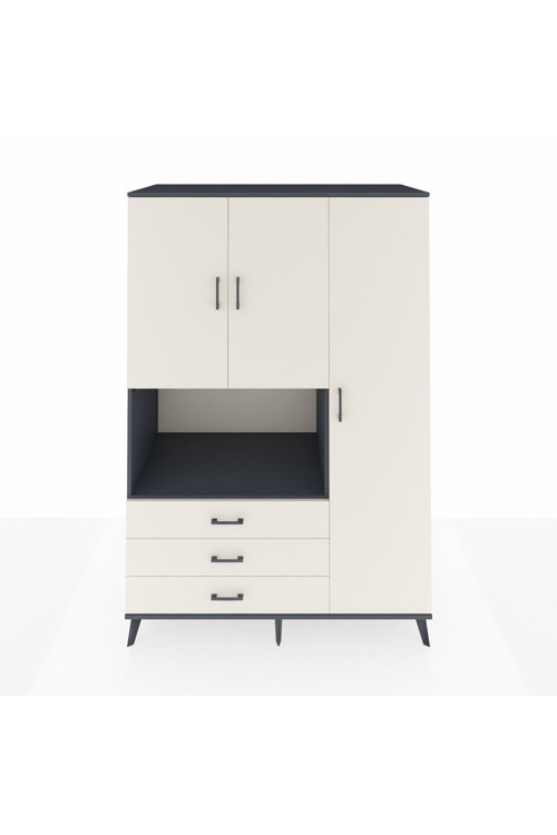 Kronos Dolap 7 Raflı 3 Çekmeceli 3 Kapaklı 132 x 59 x 195 cm Antrasit - Aytaşı - Aytaşı