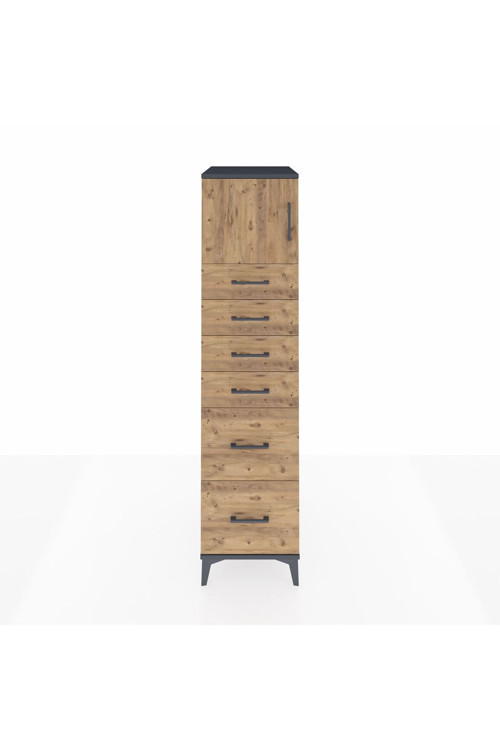 Kronos Dolap 1 Raflı 6 Çekmeceli 1 Kapaklı 44 x 59 x 182 cm Antrasit - Çam