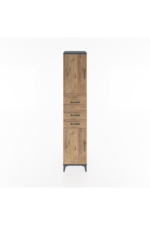 Hyperion Dolap 3 Raflı 3 Çekmeceli 2 Kapaklı 44 x 44 x 221 cm Antrasit - Çam
