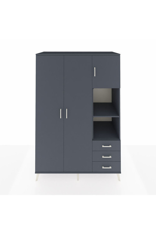 Kronos Dolap 5 Raflı 3 Çekmeceli 1 Askılı 132 x 59 x 195 cm Antrasit - Antrasit - Antrasit