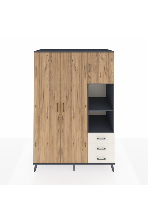 Kronos Dolap 5 Raflı 3 Çekmeceli 1 Askılı 132 x 59 x 195 cm Antrasit - Çam - Aytaşı