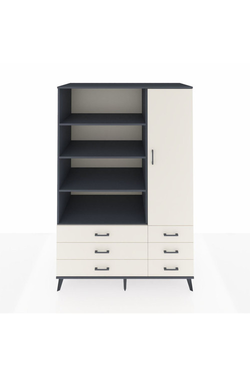 Kronos Dolap 8 Raflı 6 Çekmeceli 1 Kapaklı 132 x 59 x 195 cm Antrasit - Aytaşı - Aytaşı