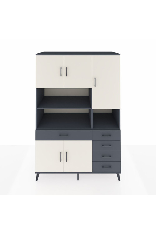 Kronos Dolap 9 Raflı 5 Çekmeceli 5 Kapaklı 132 x 59 x 195 cm Antrasit - Aytaşı - Antrasit