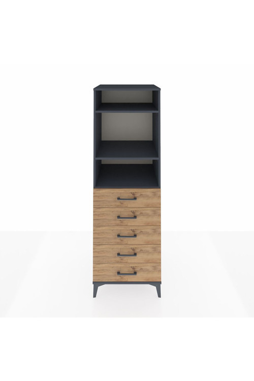 Kronos Dolap 3 Raflı 5 Çekmeceli 60 x 59 x 182 cm Antrasit - Çam