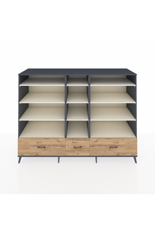 Kronos Dolap 12 Raflı 3 Çekmeceli 220 x 59 x 163 cm Antrasit - Aytaşı - Çam