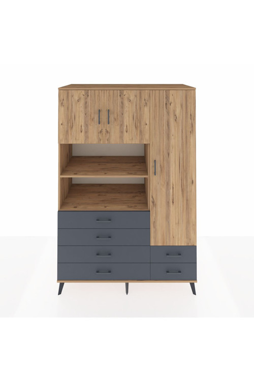 Kronos Dolap 9 Raflı 6 Çekmeceli 3 Kapaklı 132 x 59 x 195 cm Çam - Çam - Antrasit