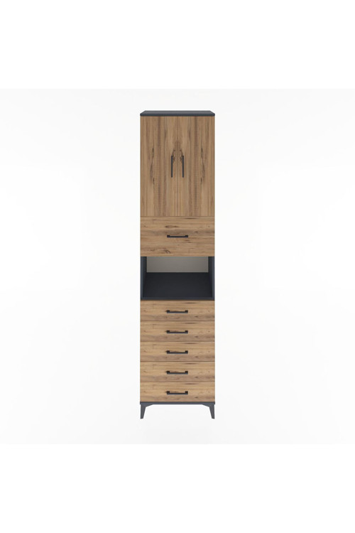 Hyperion Dolap 3 Raflı 6 Çekmeceli 2 Kapaklı 60x44x243 Antrasit-Çam