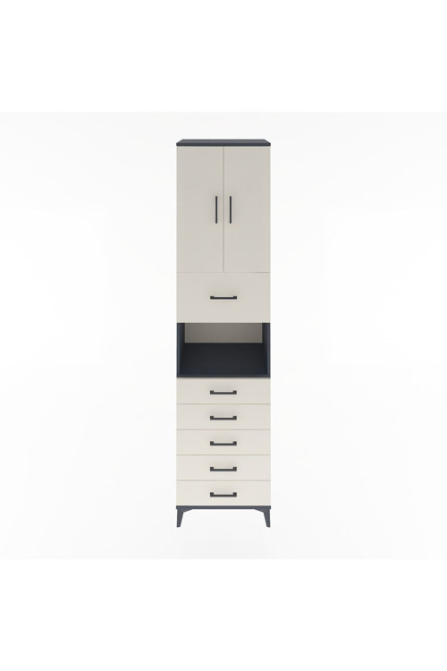 Hyperion Dolap 3 Raflı 6 Çekmeceli 2 Kapaklı 60x44x243 Antrasit-Aytaşı