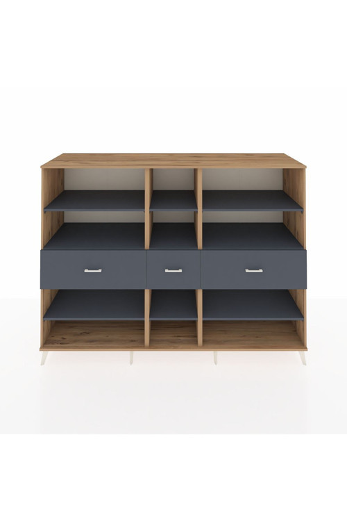 Kronos Dolap 9 Raflı 3 Çekmeceli 220 x 59 x 163 cm Çam - Antrasit