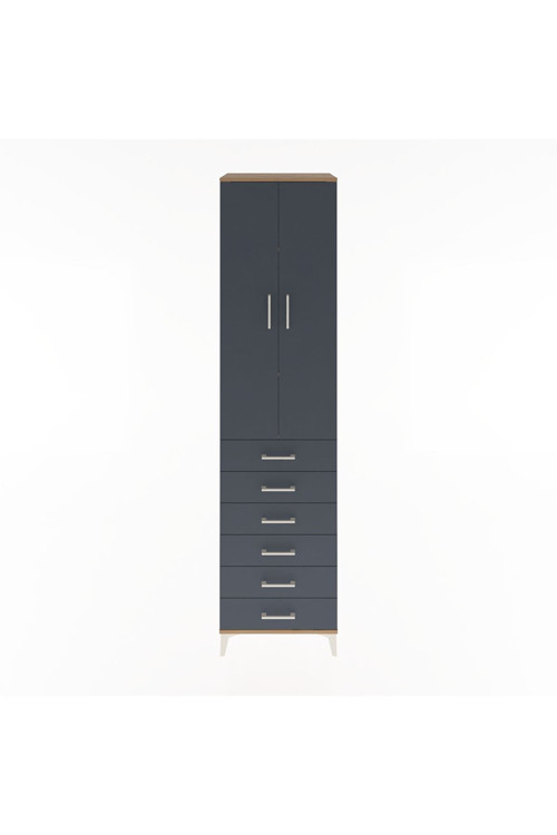 Hyperion Dolap 4 Raflı 6 Çekmeceli 2 Kapaklı 60 x 44 x 243 cm Çam - Antrasit