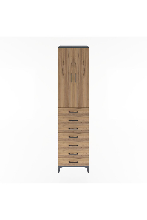 Hyperion Dolap 3 Raflı 7 Çekmeceli 2 Kapaklı 60x44x243 Antrasit-Çam