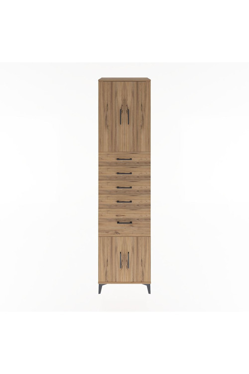 Hyperion Dolap 2 Raflı 5 Çekmeceli 4 Kapaklı 60x44x243 Çam-Çam