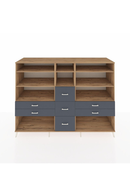 Kronos Dolap 8 Raflı 7 Çekmeceli 220 x 59 x 163 cm Çam - Çam - Antrasit