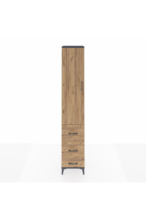 Hyperion Dolap 4 Raflı 3 Çekmeceli Tek Kapaklı 44x44x243 Antrasit-Çam