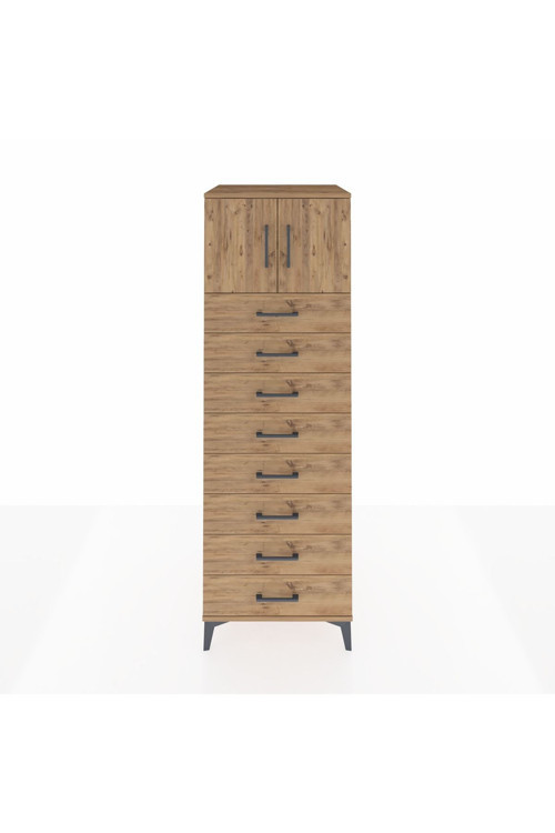 Kronos Dolap 1 Raflı 8 Çekmeceli 2 Kapaklı 60 x 59 x 182 cm Çam - Çam