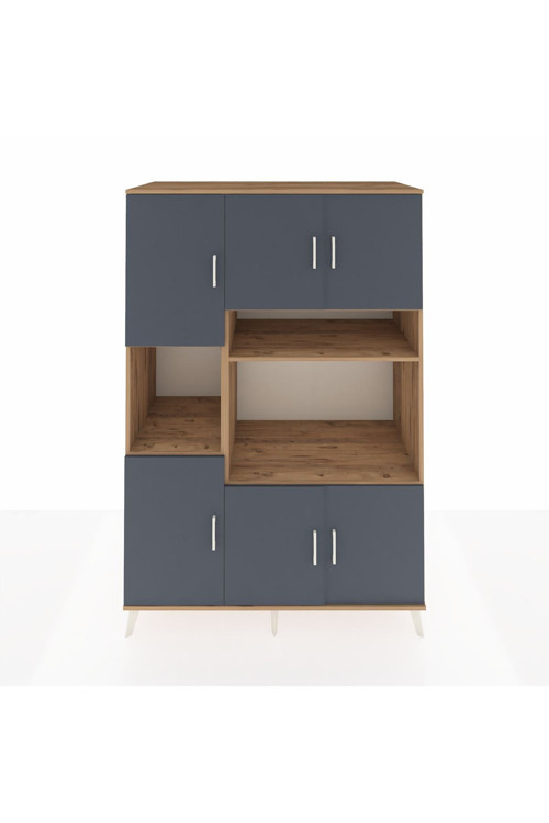 Kronos Dolap 9 Raflı 6 Kapaklı 132x59x195 Çam-Antrasit/Çam