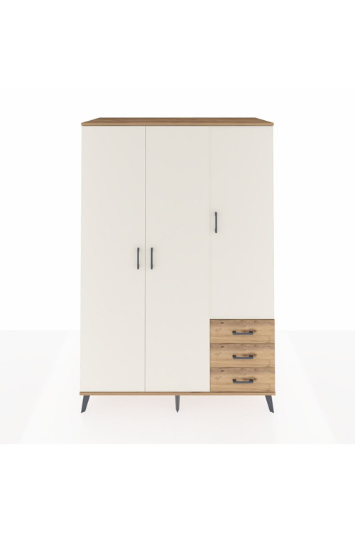 Kronos Dolap 6 Raflı 3 Çekmeceli Tek Askılı 132x59x195 Çam-Aytaşı/Çam