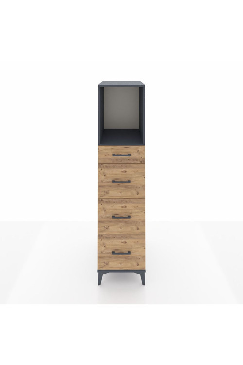 Kronos Dolap Tek Raflı 4 Çekmeceli 44x59x182 Antrasit-Çam