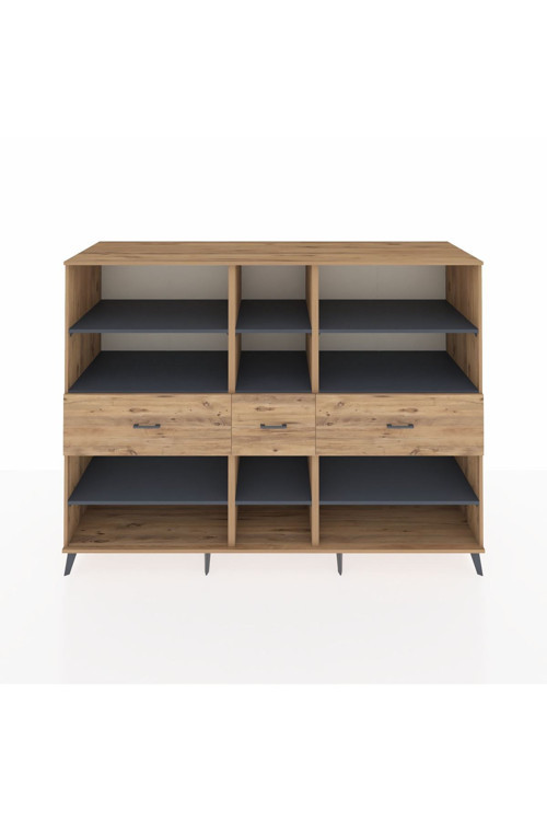 Kronos Dolap 9 Raflı 3 Çekmeceli 220 x 59 x 163 cm Çam - Antrasit - Çam
