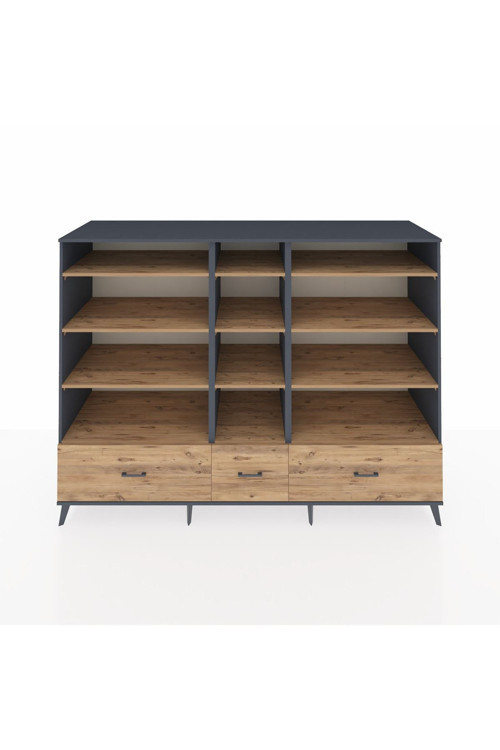 Kronos Dolap 12 Raflı 3 Çekmeceli 220 x 59 x 163 cm Antrasit - Çam