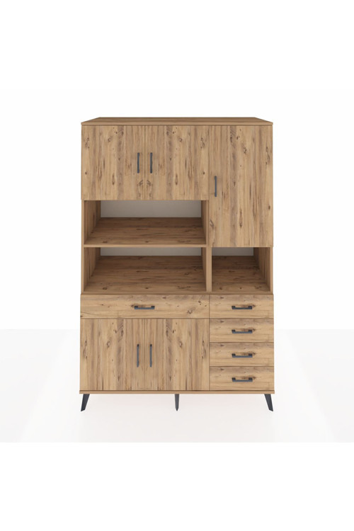 Kronos Dolap 9 Raflı 5 Çekmeceli 5 Kapaklı 132 x 59 x 195 cm Çam - Çam - Çam