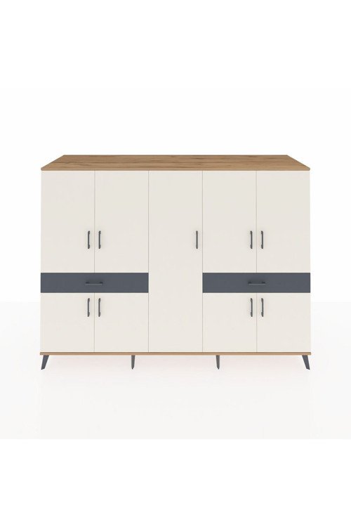 Kronos Dolap 12 Raflı 2 Çekmeceli 8 Kapaklı 220 x 59 x 163 cm Çam - Aytaşı - Antrasit