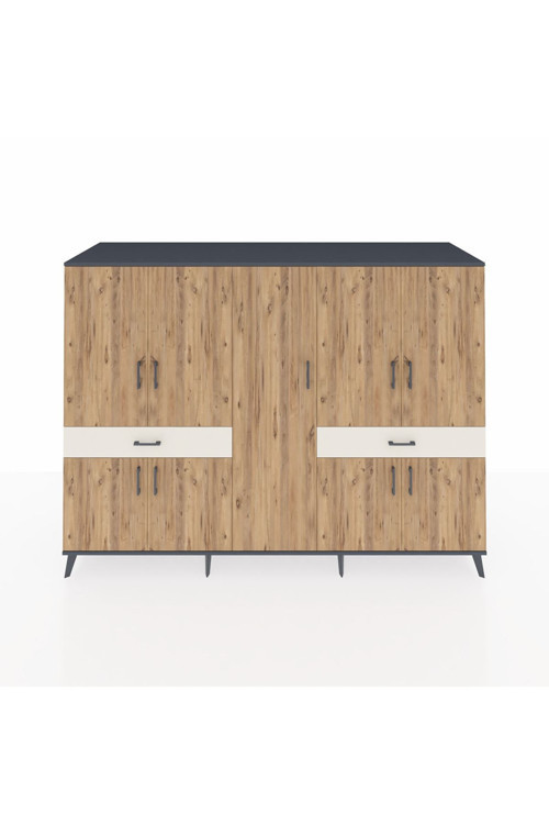 Kronos Dolap 12 Raflı 2 Çekmeceli 8 Kapaklı 220 x 59 x 163 cm Antrasit - Çam - Aytaşı