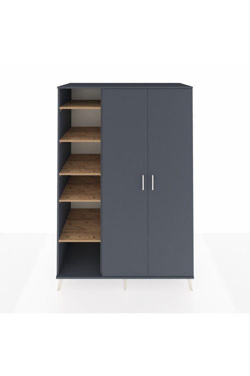Kronos Dolap 7 Raflı 2 Kapaklı 1 Askılı 132 x 59 x 195 cm Antrasit - Antrasit - Çam