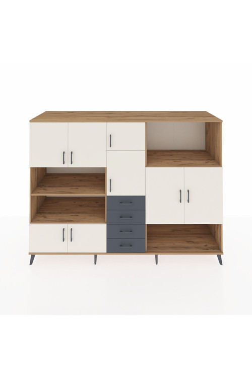Kronos Dolap 10 Raflı 4 Çekmeceli 8 Kapaklı 220 x 59 x 163 cm Çam - Aytaşı - Antrasit