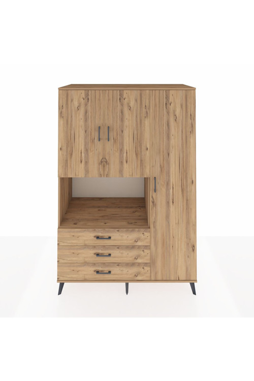 Kronos Dolap 7 Raflı 3 Çekmeceli 3 Kapaklı 132 x 59 x 195 cm Çam - Çam - Çam