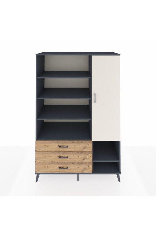 Kronos Dolap 9 Raflı 3 Çekmeceli 1 Kapaklı 132 x 59 x 195 cm Antrasit - Aytaşı - Çam