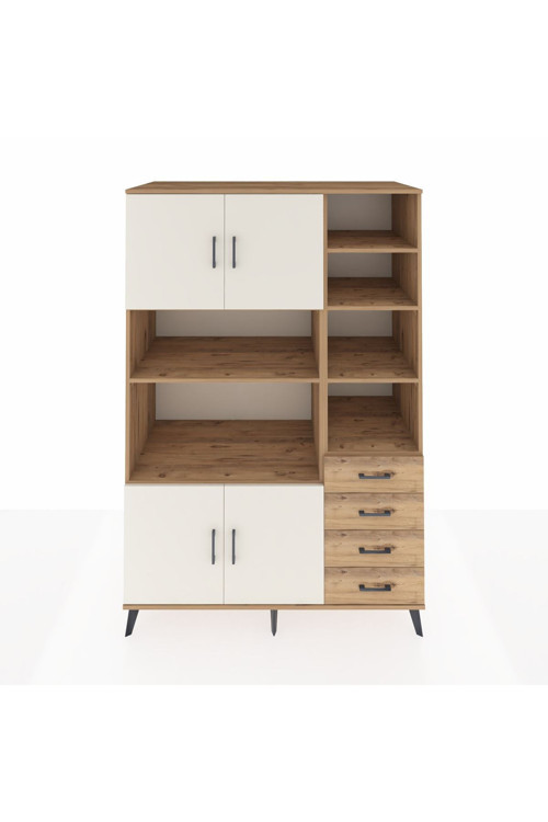 Kronos Dolap 9 Raflı 4 Çekmeceli 4 Kapaklı 132x59x195 Çam-Aytaşı/Çam