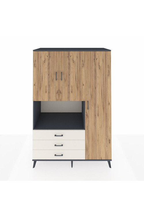 Kronos Dolap 7 Raflı 3 Çekmeceli 3 Kapaklı 132 x 59 x 195 cm Antrasit - Çam - Aytaşı