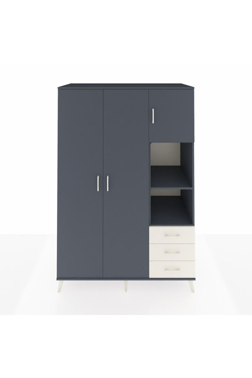 Kronos Dolap 5 Raflı 3 Çekmeceli 1 Askılı 132 x 59 x 195 cm Antrasit - Antrasit - Aytaşı