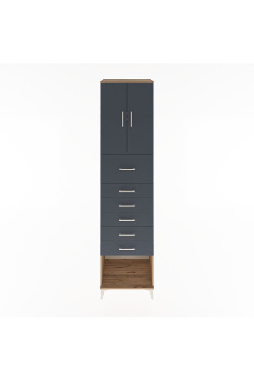 Hyperion Dolap 2 Raflı 6 Çekmeceli 2 Kapaklı 60 x 44 x 243 cm Çam - Antrasit