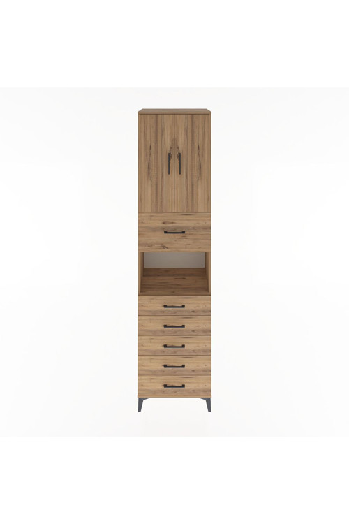 Hyperion Dolap 3 Raflı 6 Çekmeceli 2 Kapaklı 60x44x243 Çam-Çam