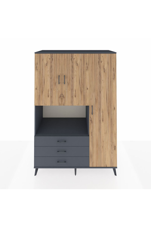 Kronos Dolap 7 Raflı 3 Çekmeceli 3 Kapaklı 132 x 59 x 195 cm Antrasit - Çam - Antrasit