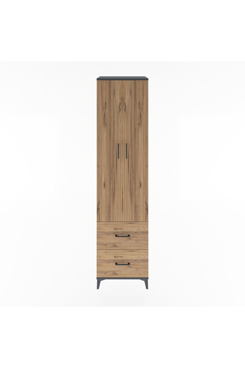 Hyperion Dolap 5 Raflı 2 Çekmeceli 2 Kapaklı 60x44x243 Antrasit-Çam