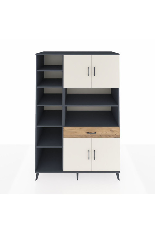 Kronos Dolap 10 Raflı 1 Çekmeceli 4 Kapaklı 132 x 59 x 195 cm Antrasit - Aytaşı - Çam